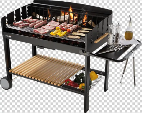 Charcoal Barbecue Grill with Food Cooking PNG