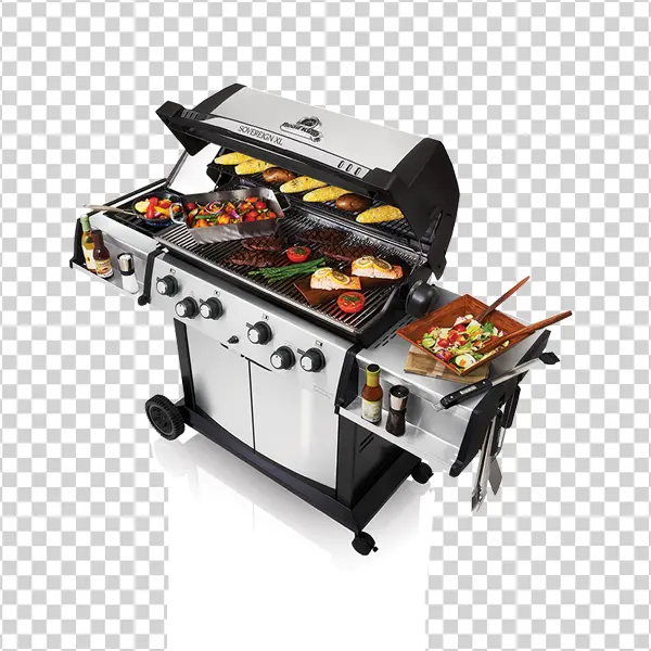 Outdoor BBQ Gas Grill with Cooked Food Transparent Background