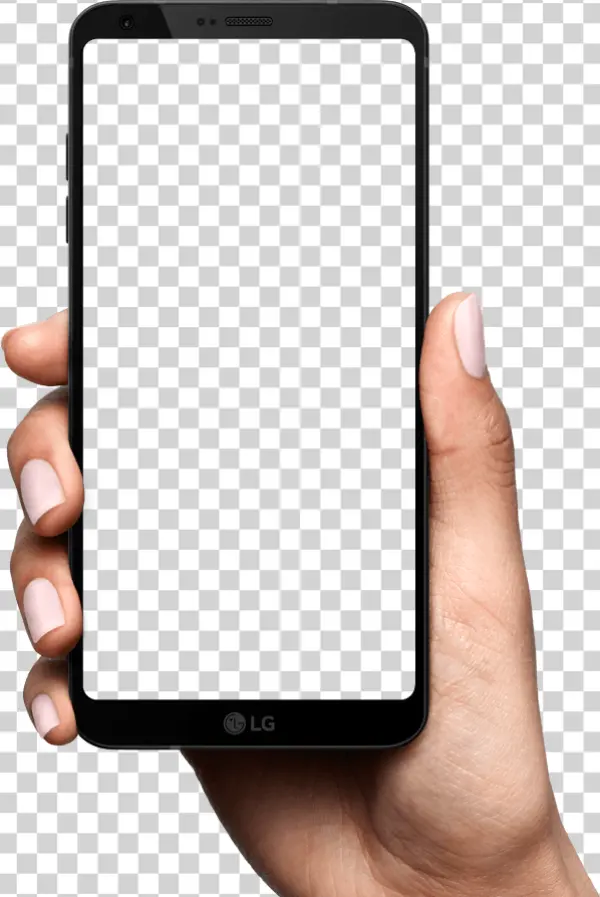 Hand Holding LG Smartphone Mockup PNG Transparent