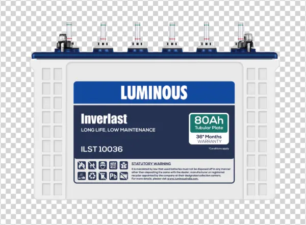 Luminous Inverlast 80Ah Inverter Battery PNG Transparent