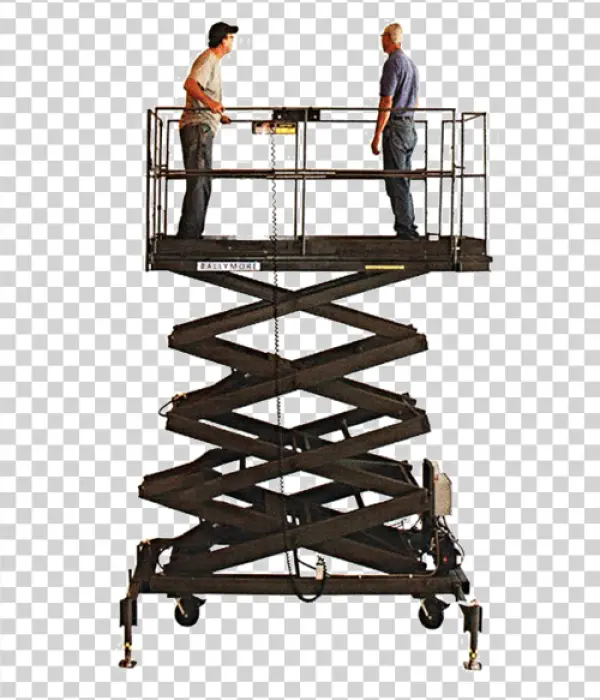 Scissor Lift with Workers PNG Transparent Background