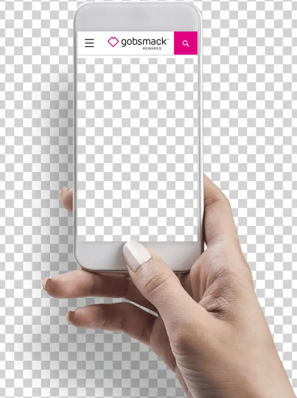 Hand Holding White Smartphone Gobsmack Rewards App PNG