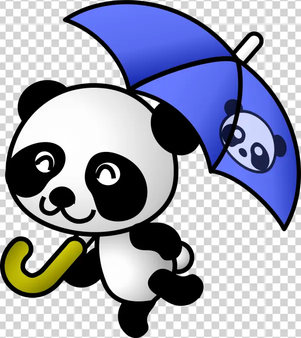 Cute Cartoon Panda with Blue Umbrella PNG