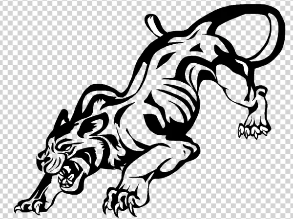 Stylized Black Panther Roaring PNG Transparent
