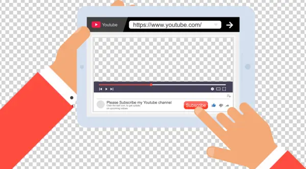 Hands Holding Tablet with YouTube Subscribe Button PNG
