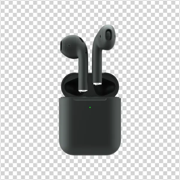 Black Wireless Earbuds in Charging Case PNG Transparent Background
