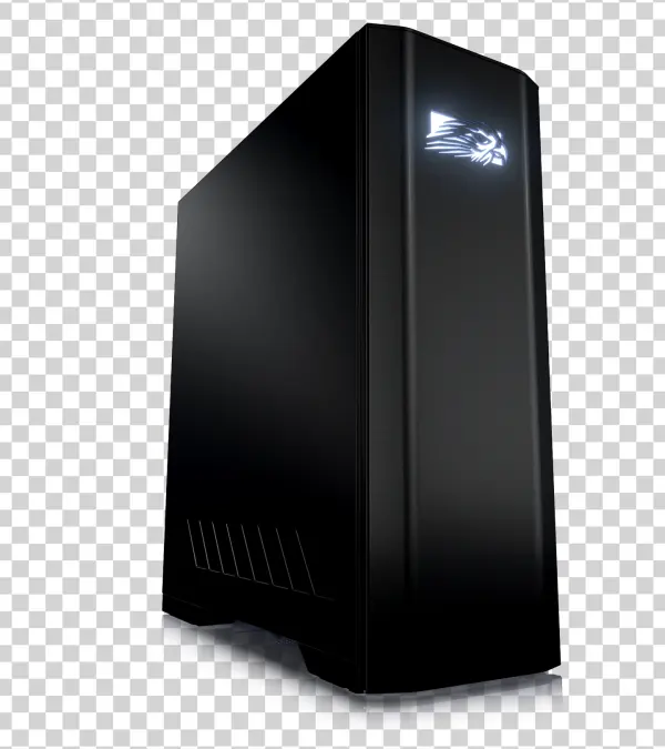 Black Gaming PC Tower PNG with Eagle Logo