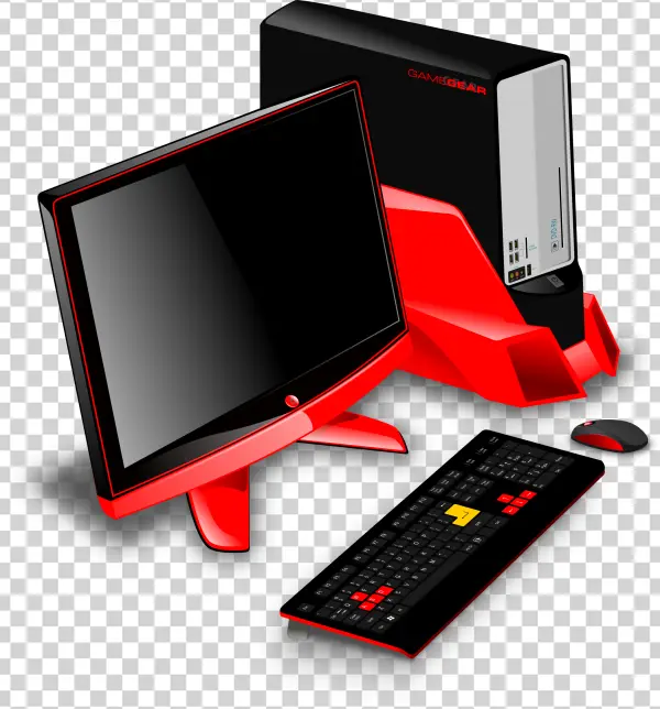 Red and Black Gaming PC Setup PNG