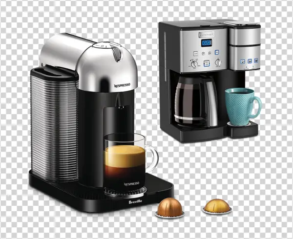 Nespresso and Cuisinart Coffee Makers PNG Transparent Background