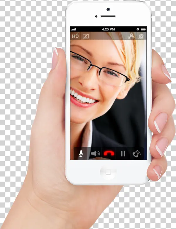 Hand Holding Smartphone with Video Call PNG