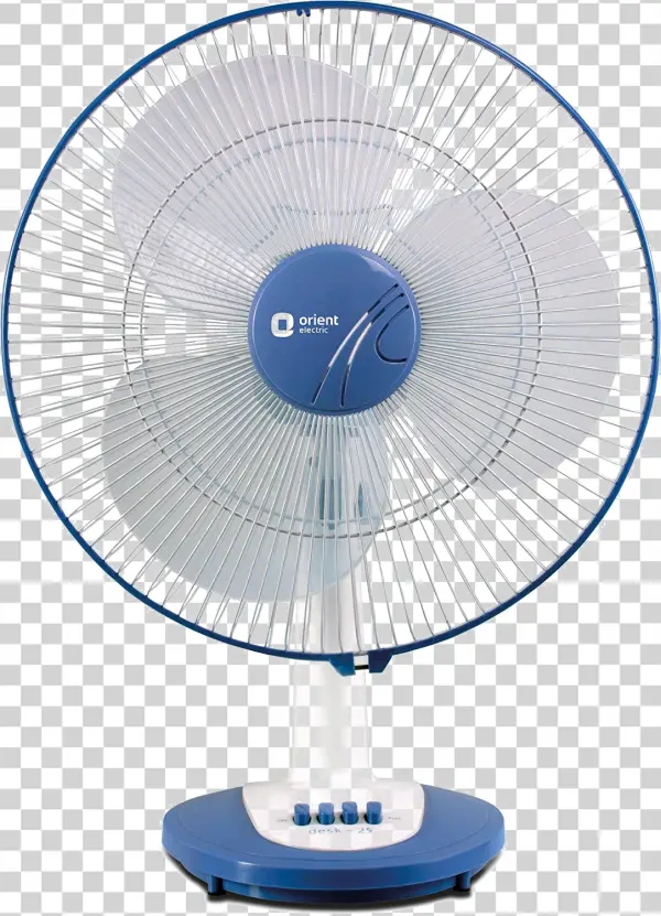 Blue and White Orient Electric Table Fan PNG