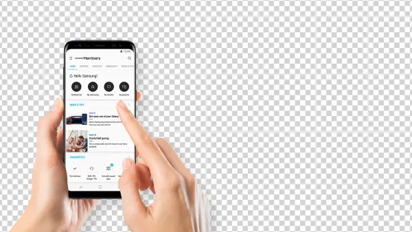 Hands Holding Samsung Smartphone with App PNG