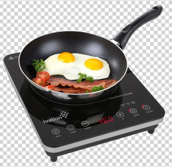 Induction Cooker with Frying Pan, Eggs, and Bacon PNG