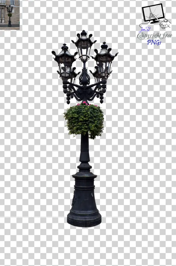 Ornate Vintage Street Lamp with Greenery PNG Transparent Background