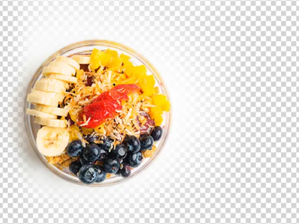 Healthy Fruit Bowl with Berries and Mango PNG Transparent Background