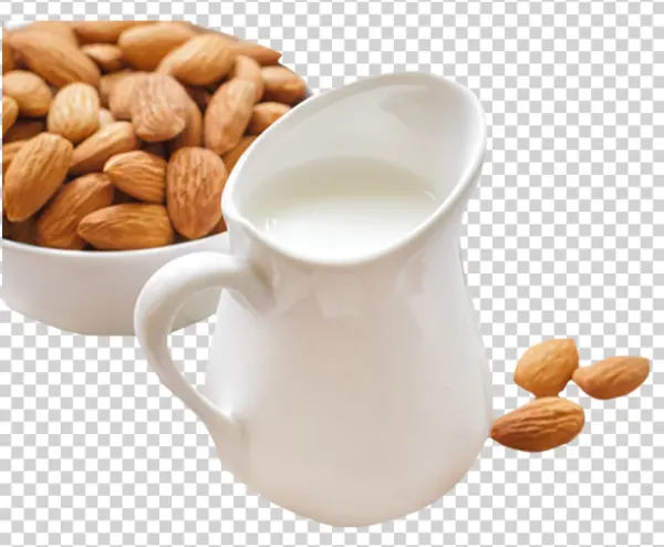 Almonds and Almond Milk in Pitcher PNG Transparent Background