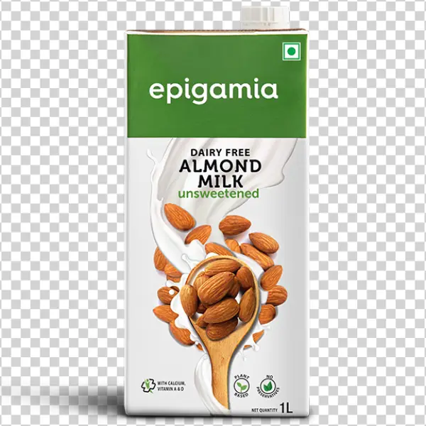 Epigamia Dairy Free Unsweetened Almond Milk Carton PNG