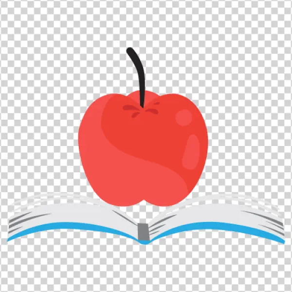 Red Apple on Open Book PNG Transparent Background