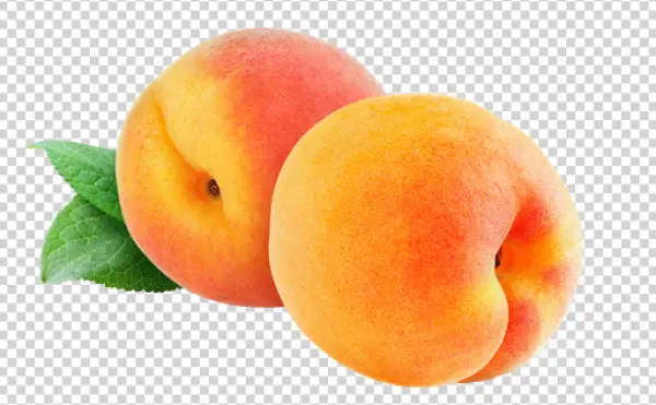 Two Fresh Peaches with Leaves Transparent PNG