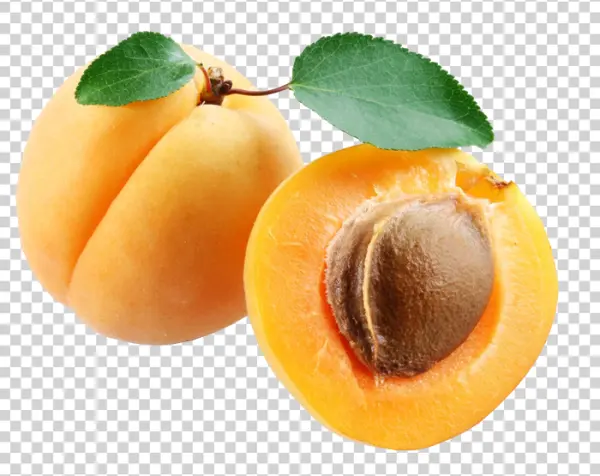 Whole and Halved Apricot with Green Leaf PNG