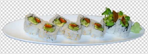 Sushi Rolls on White Plate PNG Transparent Background