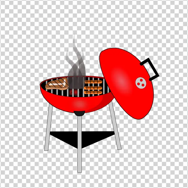 Red Barbecue Grill with Steak and Sausages PNG