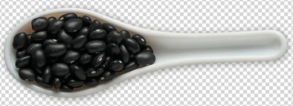 Black Beans in White Spoon PNG Transparent Background