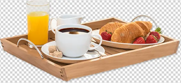 Breakfast Tray with Coffee Croissants and Juice PNG Transparent