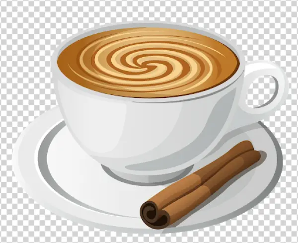 Latte Art Coffee Cup with Cinnamon Sticks PNG