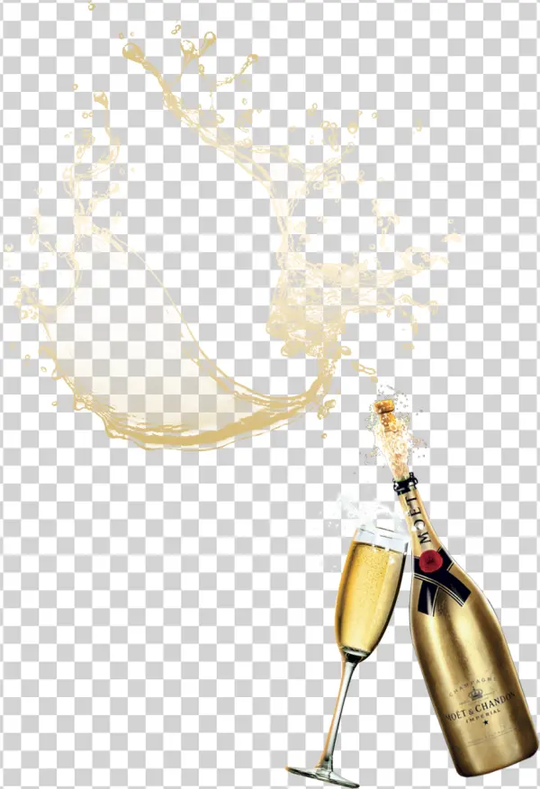 Moët & Chandon Champagne Bottle Popping with Glass PNG