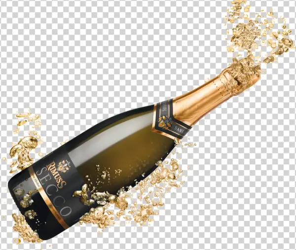 Champagne Bottle with Golden Splashes PNG Transparent