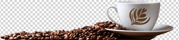Roasted Coffee Beans and Cup PNG Transparent Background