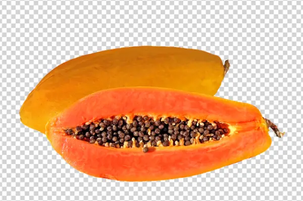Papaya Fruit Whole and Halved PNG Transparent Background