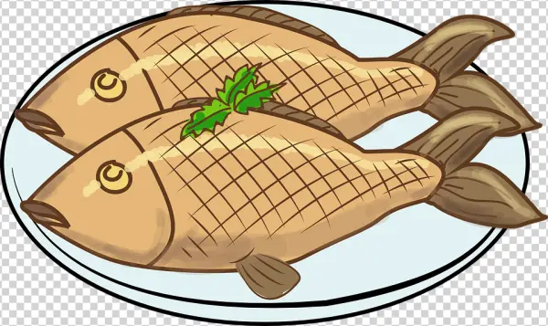 Two Grilled Fish on a Plate PNG Transparent Background
