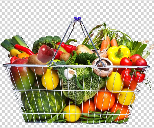 Full Shopping Basket of Fresh Produce PNG
