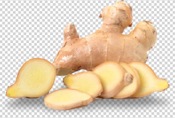Fresh Ginger Root and Slices PNG Transparent Background