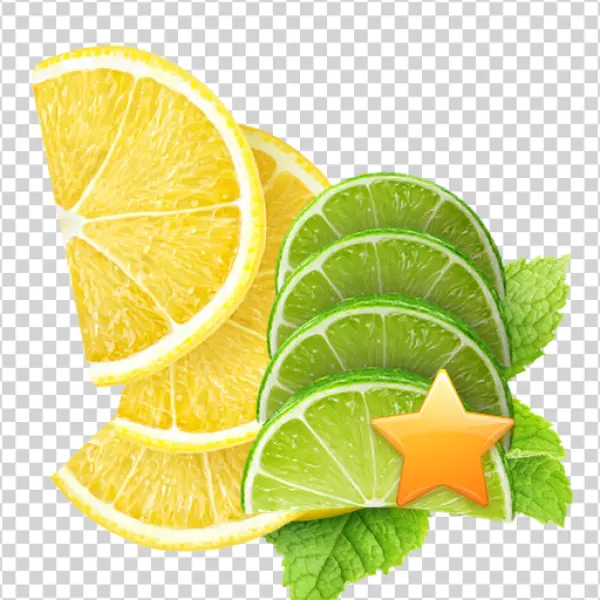 Lemon and Lime Slices with Star Icon PNG Transparent Background