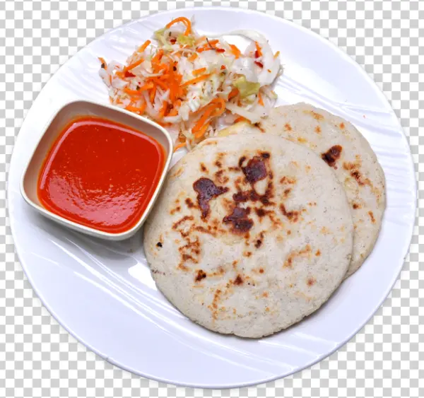 Pupusas with Curtido and Salsa Roja PNG Transparent Background
