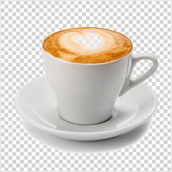 Cappuccino Coffee Cup with Heart Latte Art PNG