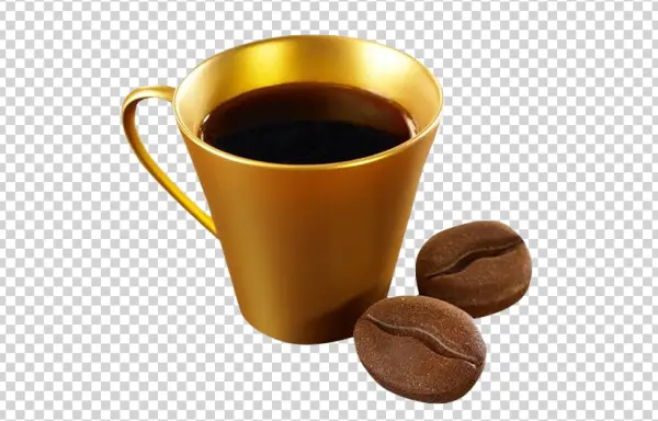 Gold Coffee Cup with Beans PNG Transparent Background