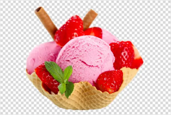 Strawberry Ice Cream Waffle Bowl PNG Transparent Background
