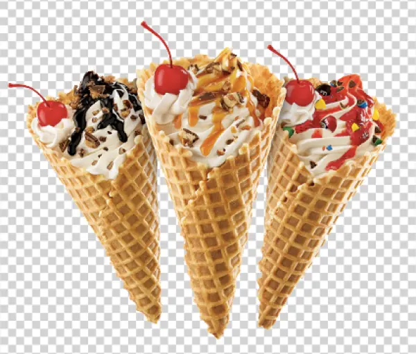 Three Ice Cream Cones with Toppings PNG Transparent Background