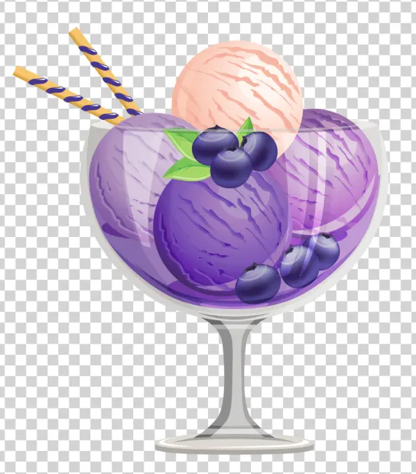 Blueberry and Vanilla Ice Cream Sundae PNG