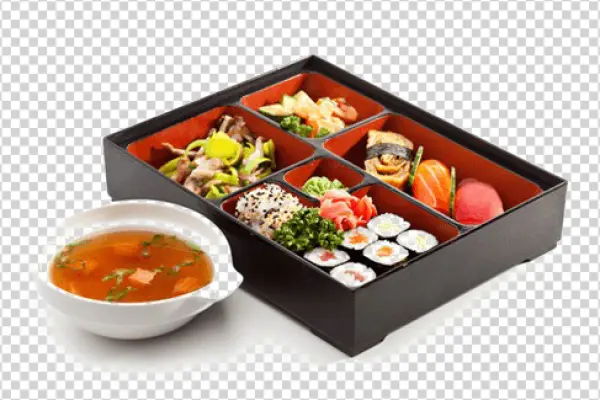 Japanese Bento Box with Miso Soup PNG