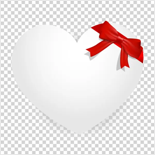 White Heart with Red Bow PNG Transparent Background