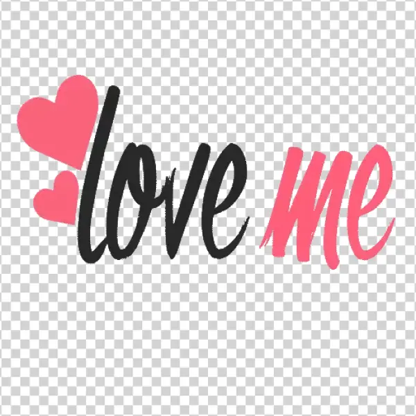 Love Me Text with Pink Hearts PNG