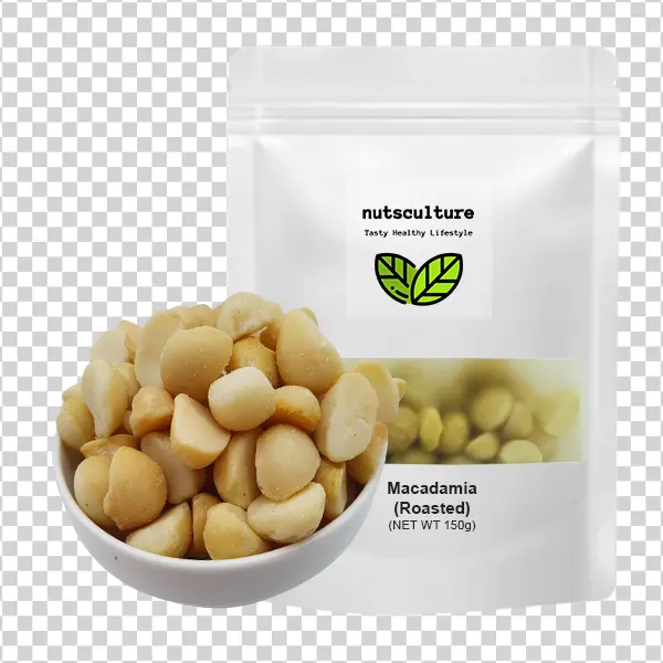 Roasted Macadamia Nuts with Packaging Transparent Background
