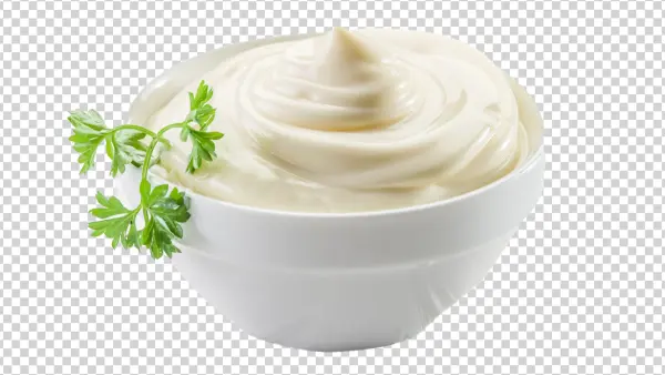 Bowl of Mayonnaise with Parsley PNG Transparent Background