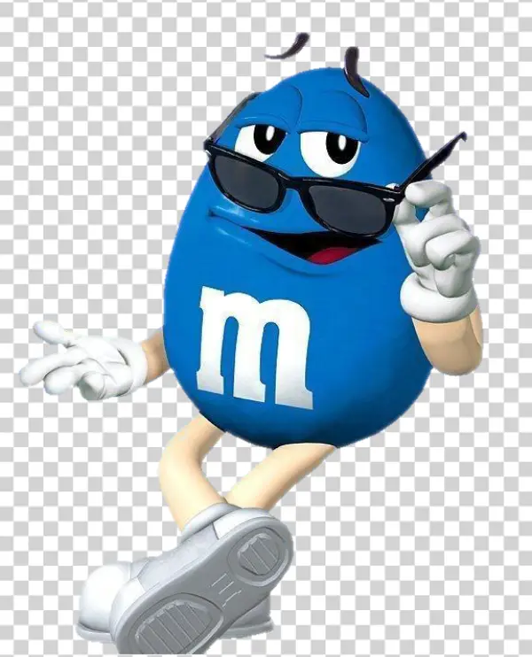 Blue M&M Character with Sunglasses PNG