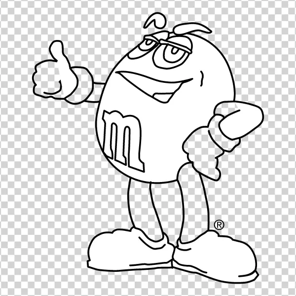 M&M's Character Black and White Outline PNG